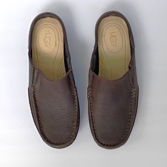 Leather Brown MEN UGG SLIDES Size 7 - Picture 1 of 8
